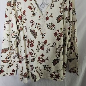 #36 CJ Banks Cream and Red Floral Blouse